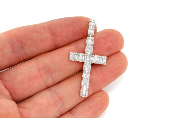 Erkals Jewellers Baguette Cross Pendant 18K Gold Diamond 2.00ctw