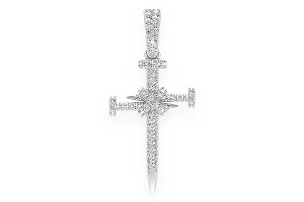 0.50ct Diamond Nail Cross Pendant 18K Solid Gold