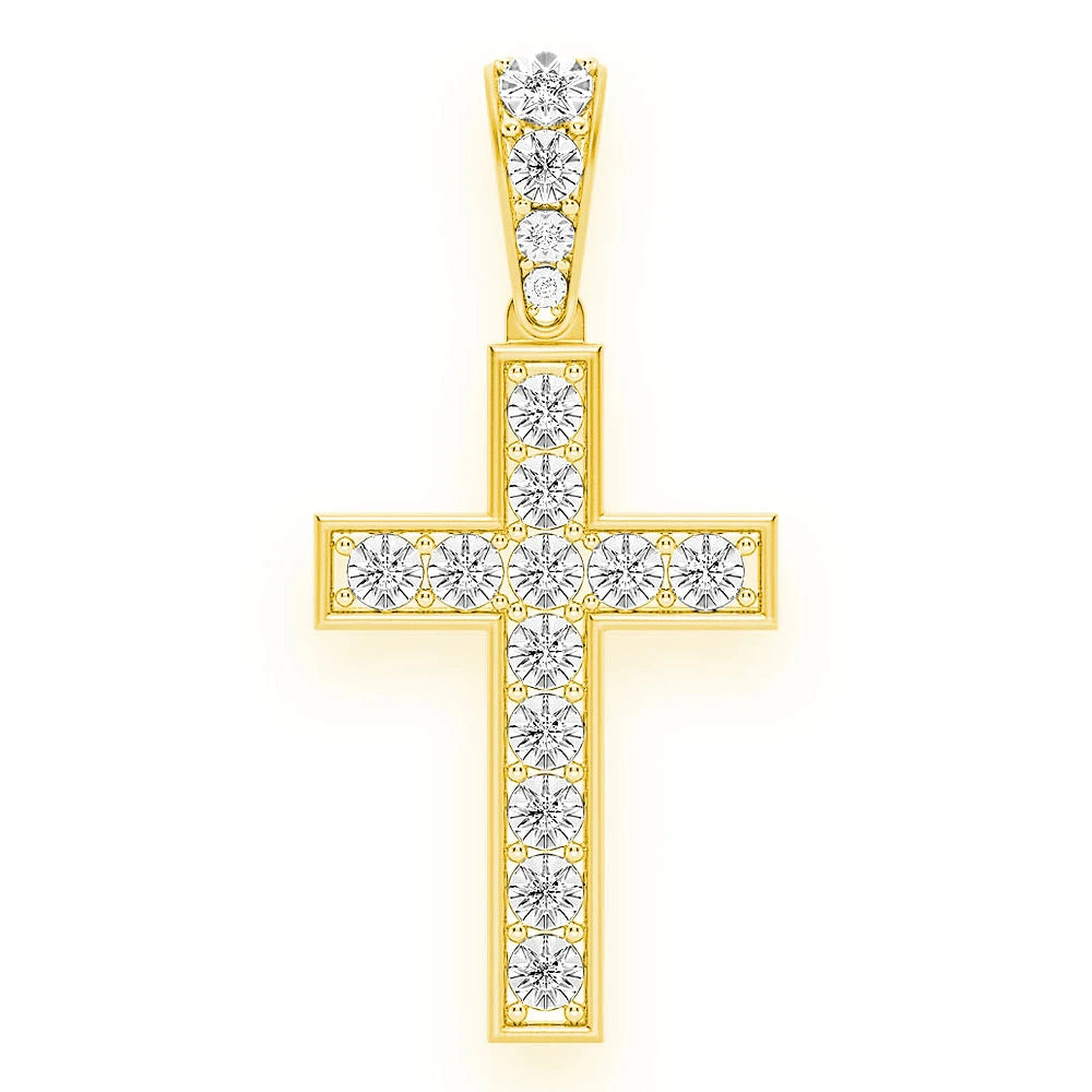 Erkals Jewellers Miracle Set Cross Medium Pendant 18K Gold Diamond 0.25ctw
