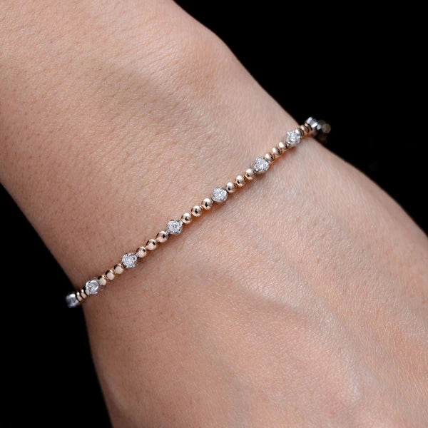 Erkals Jewellers 3pt Crown Set Beaded Diamond Link Bracelet 18K Gold 0.60ctw