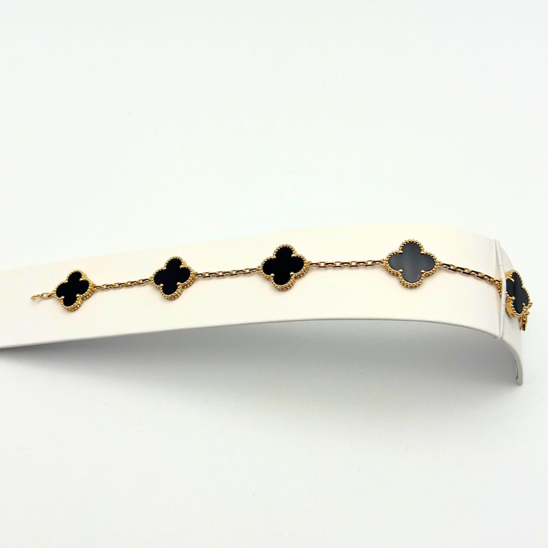 Van Cleef & Arpels Bracelet Alhambra Vintage 5 Motifs Onyx Or Jaune 18 Carats