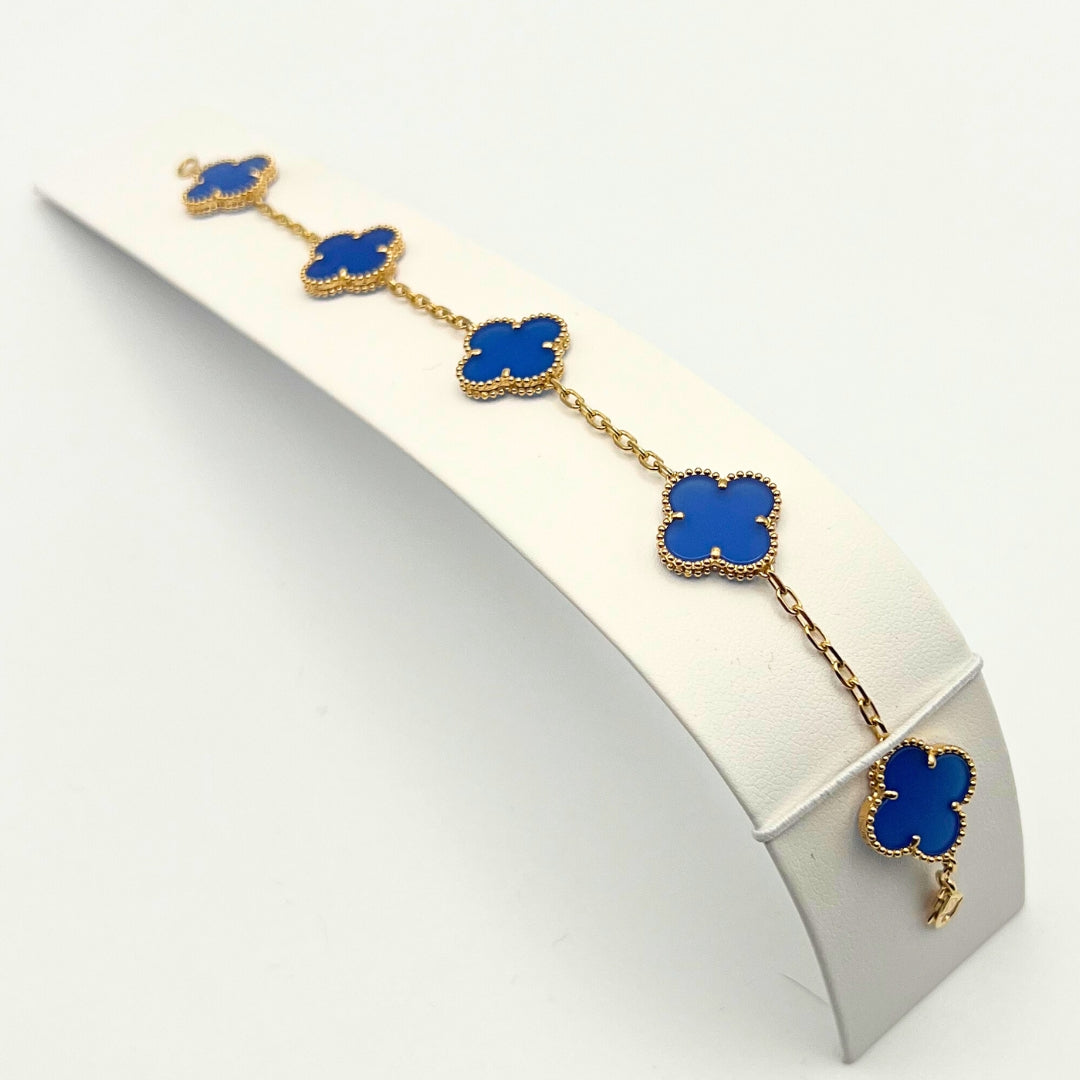 Van Cleef & Arpels Bracelet Vintage Alhambra 5 Motifs Agate Or Jaune 18 Carats