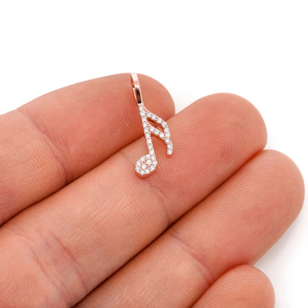 Pendentif diamant semi-cave note de musique 0,15 ct en or massif 14 carats