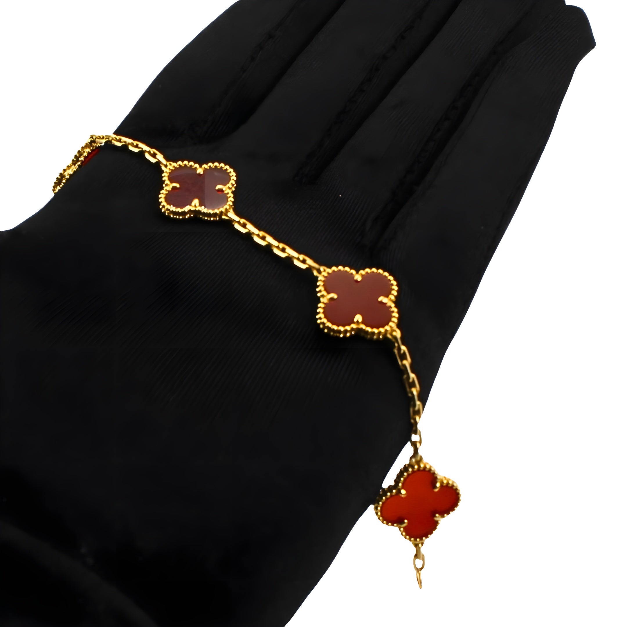 Van Cleef & Arpels Vintage Alhambra Bracelet 5 Motifs Cornaline Or Jaune 18 Carats