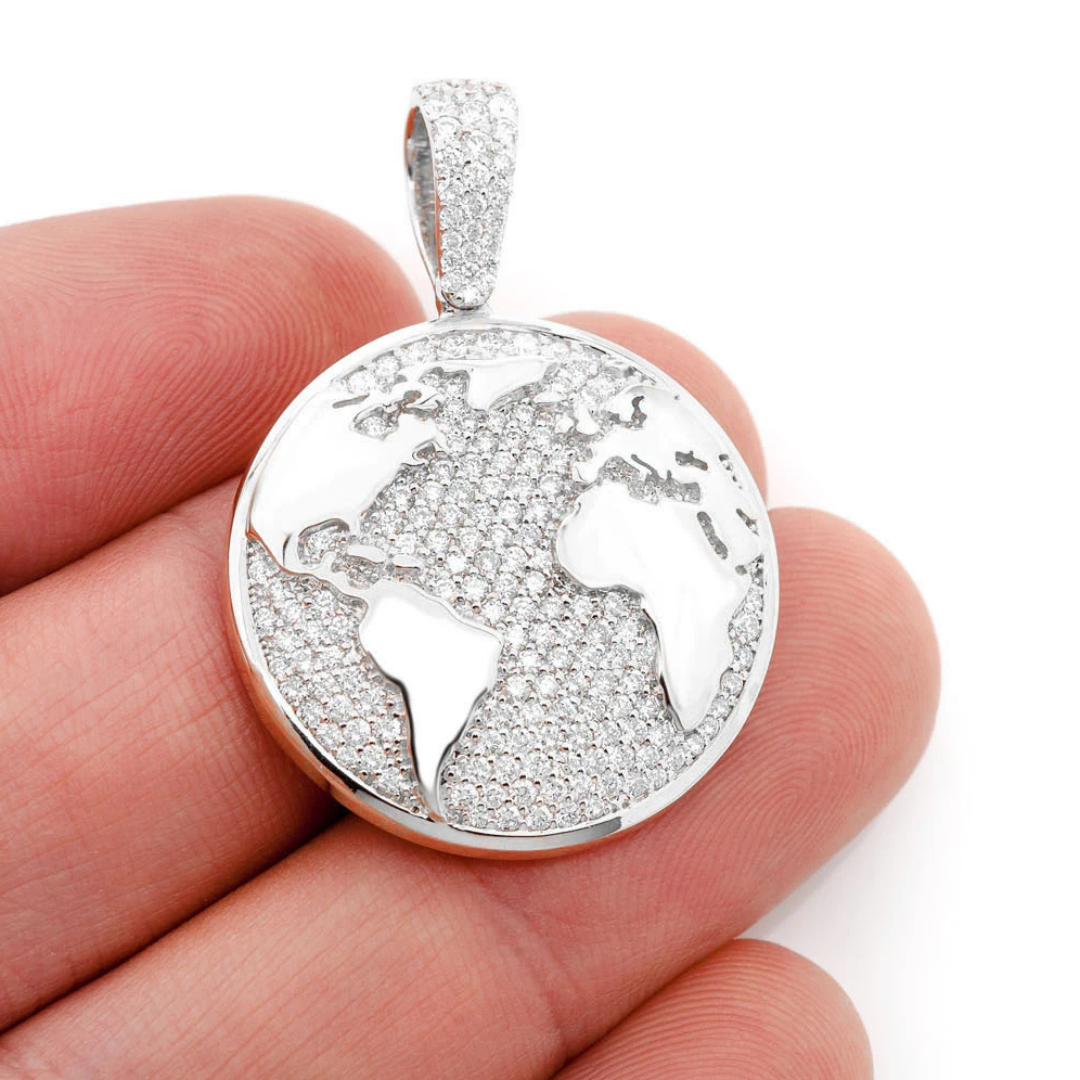 1.33ct Diamond Globe Pendant 18K Solid Gold
