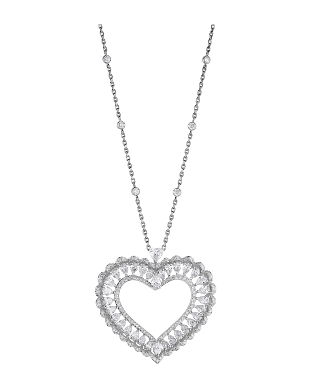 Precious Lace Large Heart Diamond Pendant 18ct White Gold