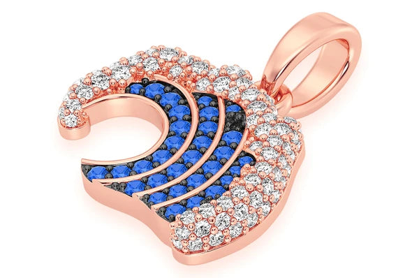 0.75ct Diamond Blue Ocean Wave Pendant 18K Solid Gold