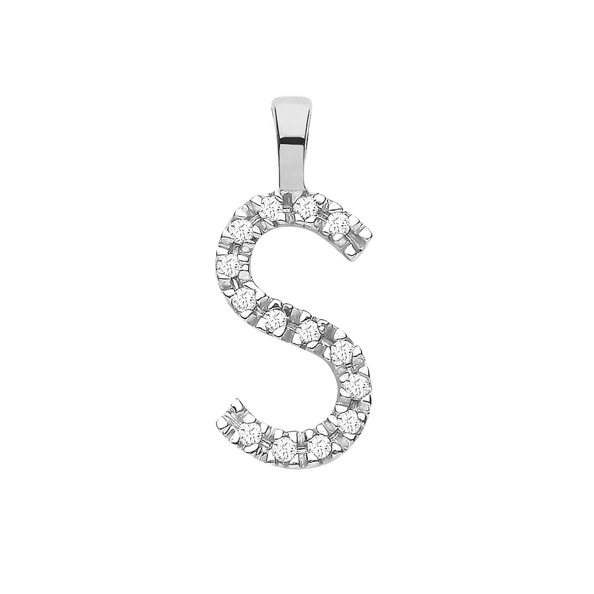 9ct White Gold 0.05ct Diamond S Initial