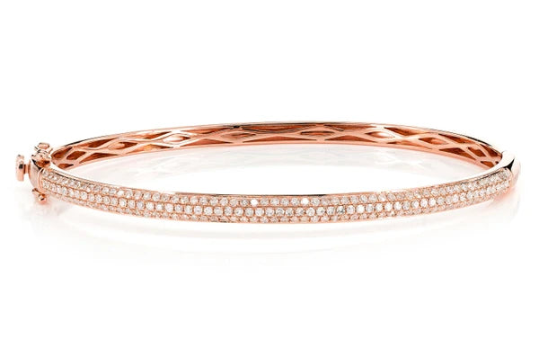 Erkals Jewellers Diamond Three Row Pave Bangle Bracelet 18K Gold 1.05ctw