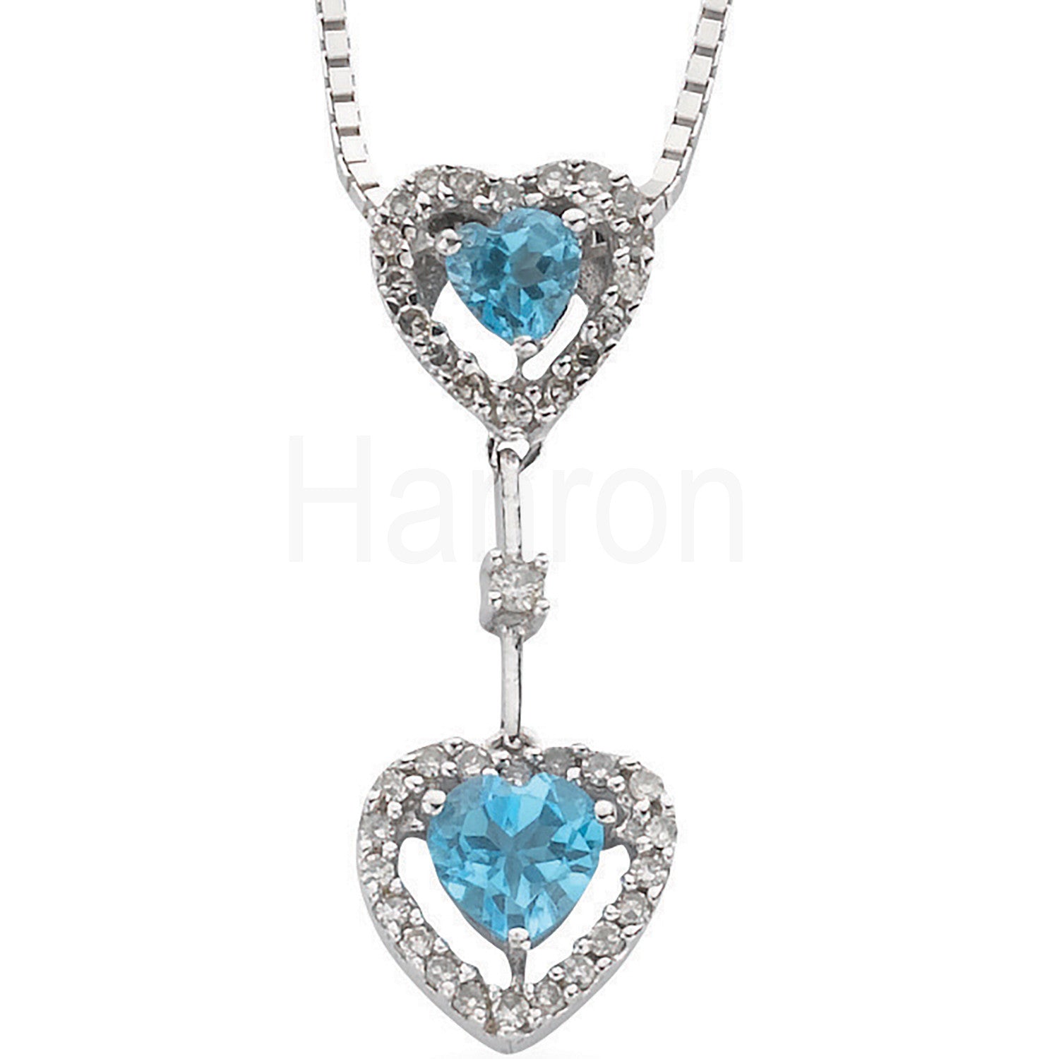 9ct White Gold Diamond & Blue Topaz Heart Drop Pendant with 18in/45cm Chain