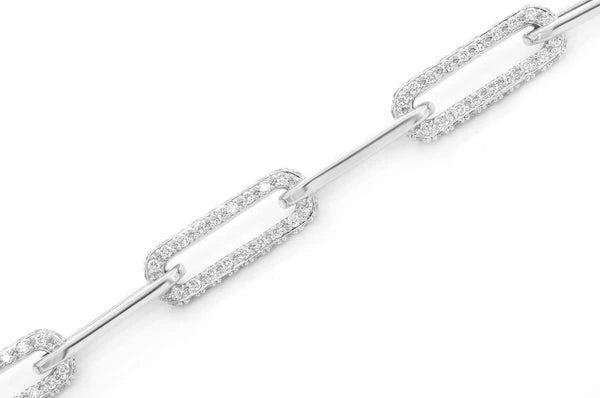 Bracelet à maillons Rolo allongés en diamant de 3,25 ct en or massif 14 carats