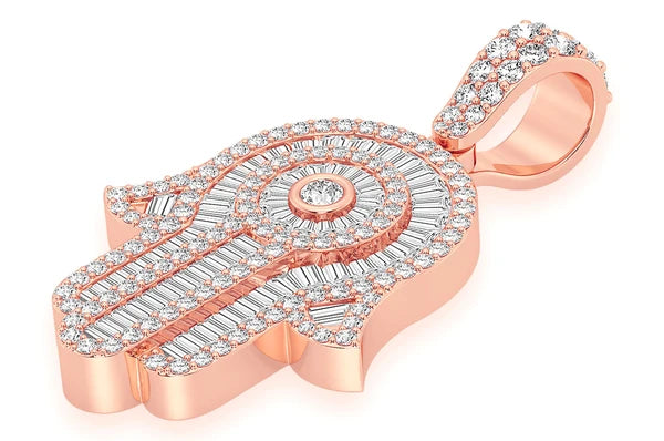 2.10ct Diamond Hamsa Pendant 18K Solid Gold