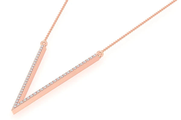 0.33ct Diamond V Connected Necklace 18K Solid Gold