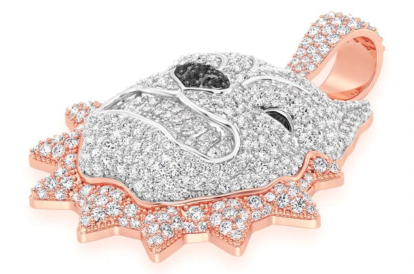 3.00ct Diamond Pitbull Spike Collar Pendant 18K Solid Gold