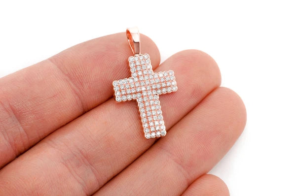 0.90ct Diamond Bezel Border Cross Pendant 18K Solid Gold