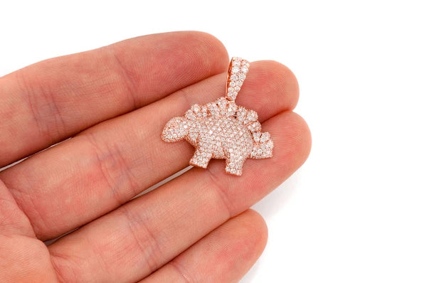 2.35ct Diamond Dinosaur Pendant 18K Solid Gold