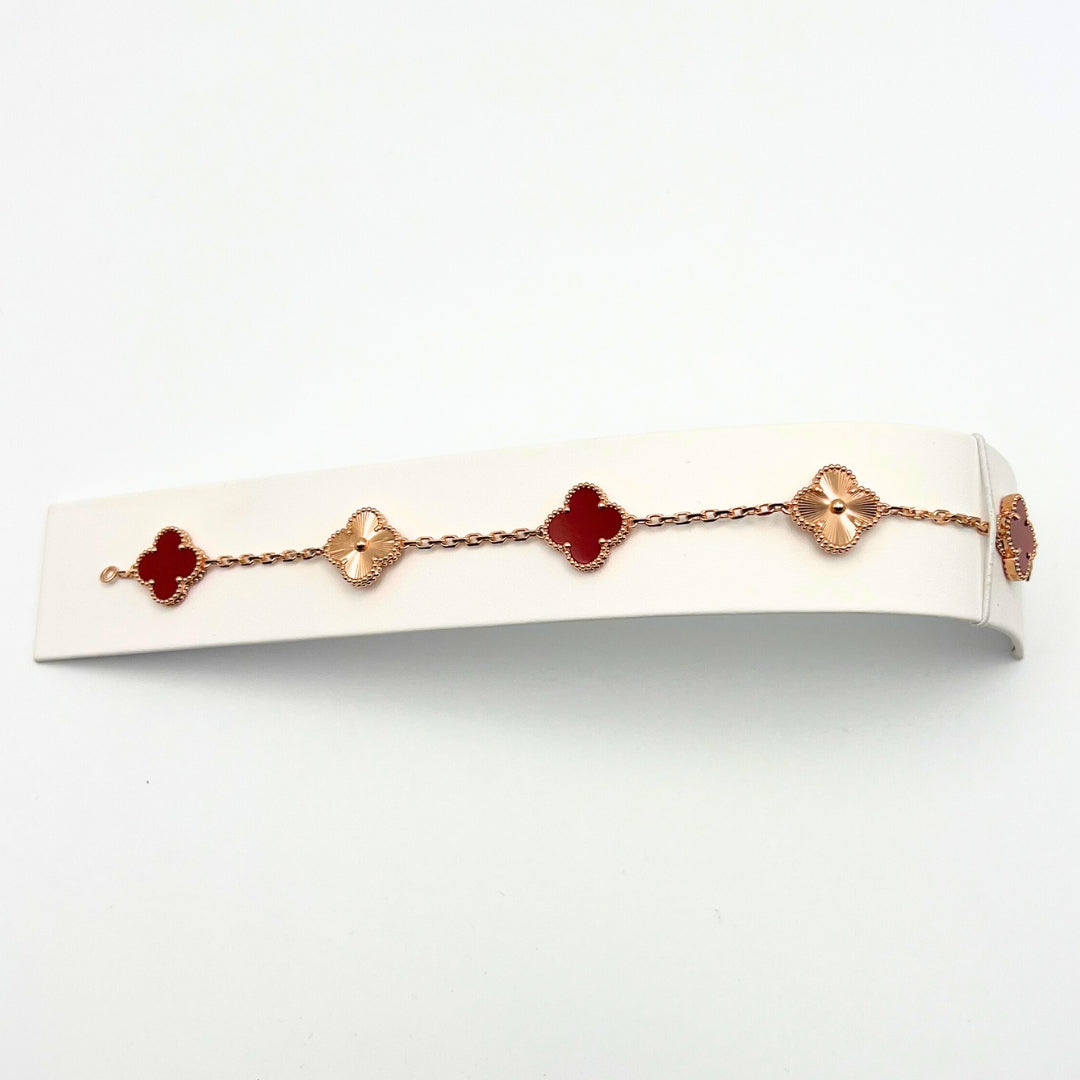 Van Cleef & Arpels Vintage Alhambra Bracelet 5 Motifs Cornaline Or Rose 18 Carats
