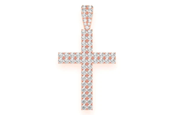 Pendentif diamant croix à deux rangées de 2,25 ct en or massif 14 carats