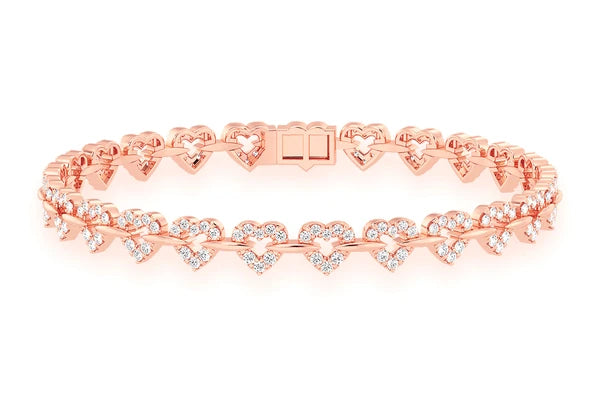 Bracelet en diamant en forme de cœur de 2,35 ct en or massif 14 carats
