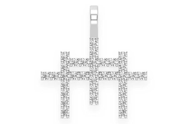 0.45ct Diamond Triple Cross Pendant 18K Solid Gold