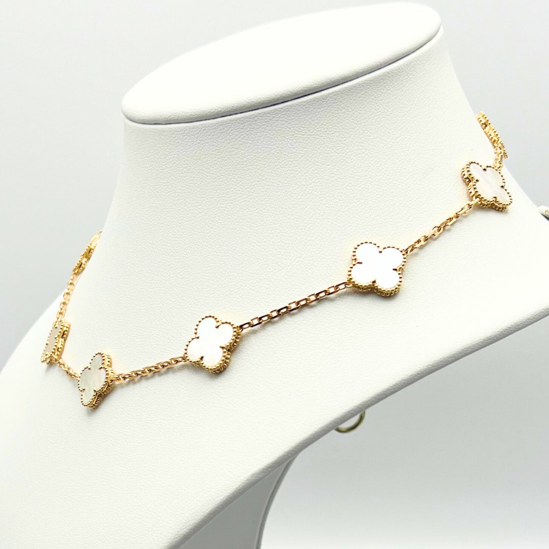 Van Cleef & Arpels Vintage Alhambra Necklace 10 Motifs Mother-Of-Pearl 18K Yellow Gold