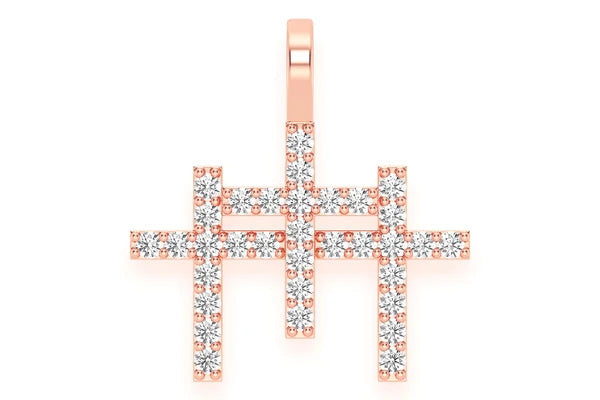 Erkals Jewellers Triple Cross Pendant 18K Gold Diamond 0.45ctw