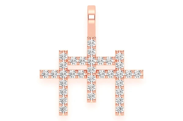0.45ct Diamond Triple Cross Pendant 18K Solid Gold