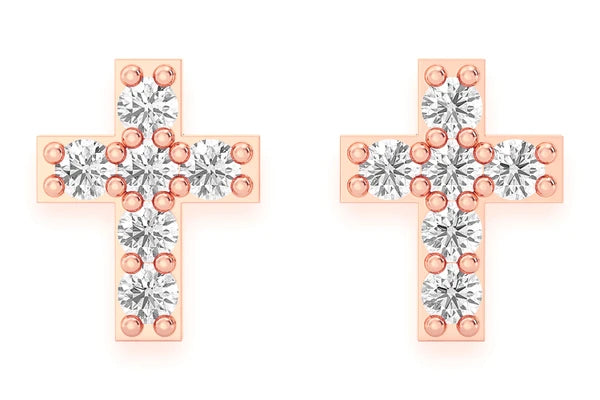 Erkals Jewellers Mini Cross Stud Earrings 18K Gold 0.10ctw