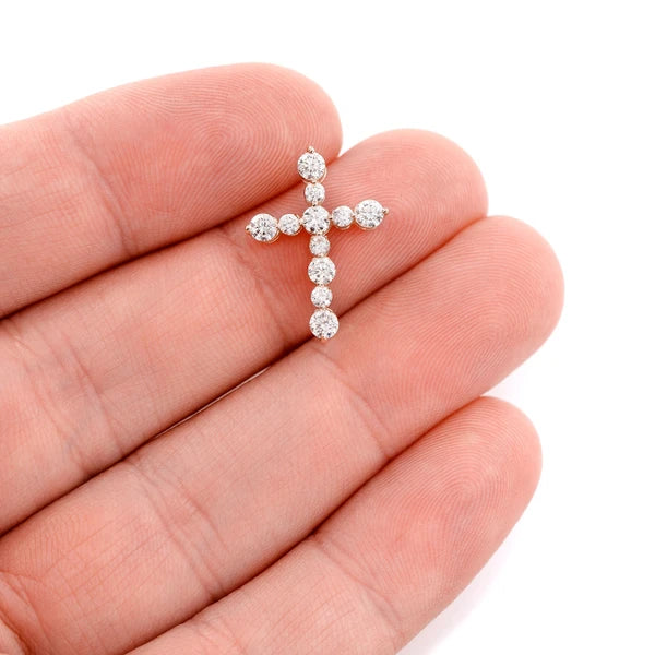 Erkals Jewellers Shared Prong Hidden Bail Cross Pendant 18K Gold Diamond 0.85ctw
