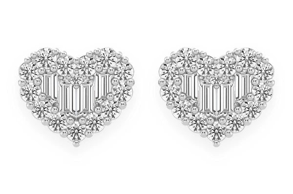 0.80ct Diamond Baguette Heart Stud Earrings 18k Solid Gold