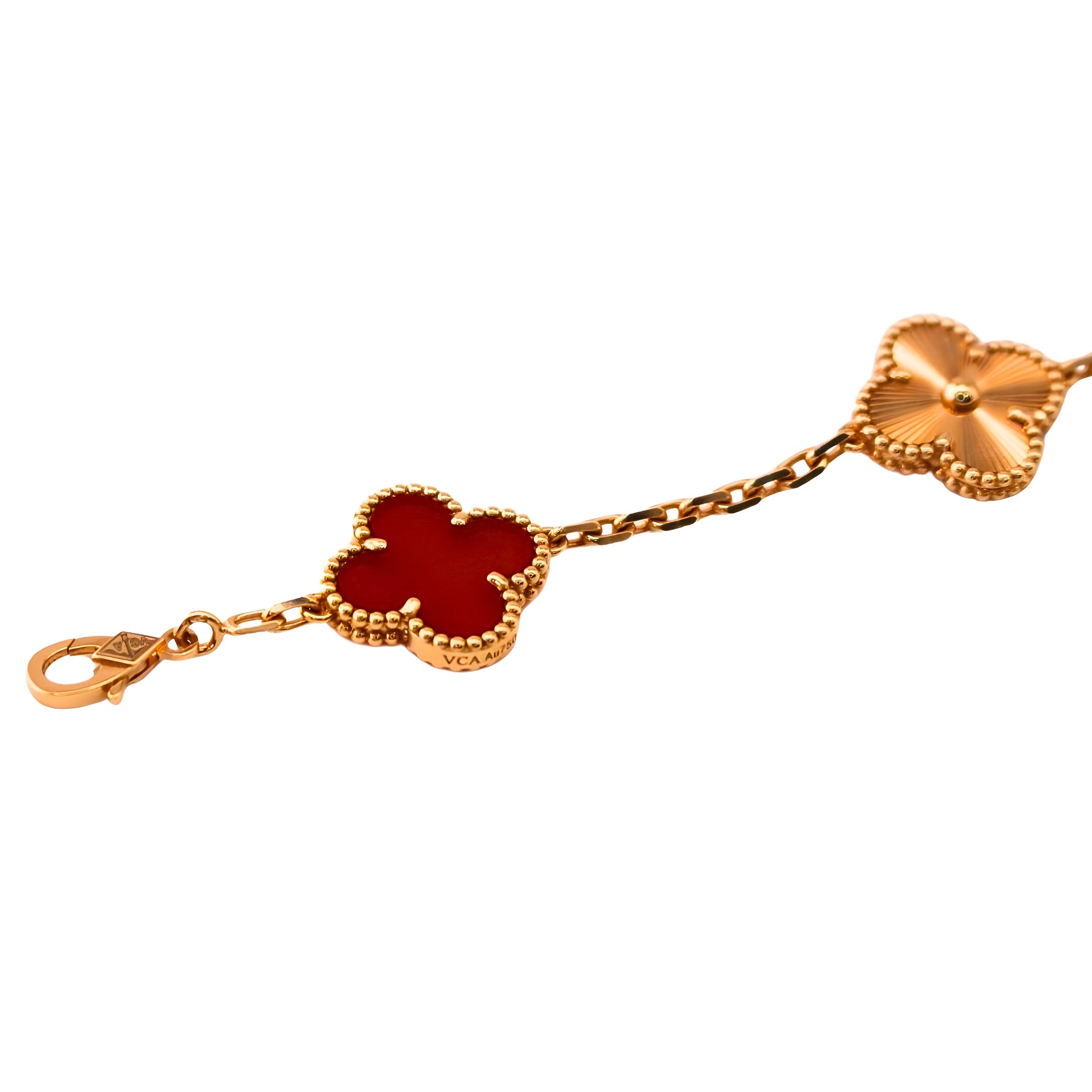Van Cleef & Arpels Vintage Alhambra Bracelet 5 Motifs Cornaline Or Rose 18 Carats