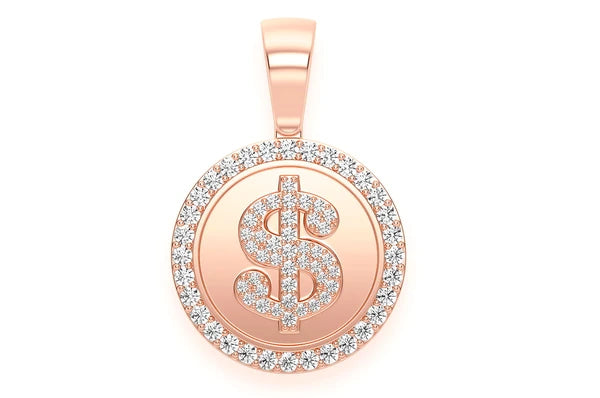 1.00ct Diamond Dollar Sign Medallion Pendant 18K Solid Gold