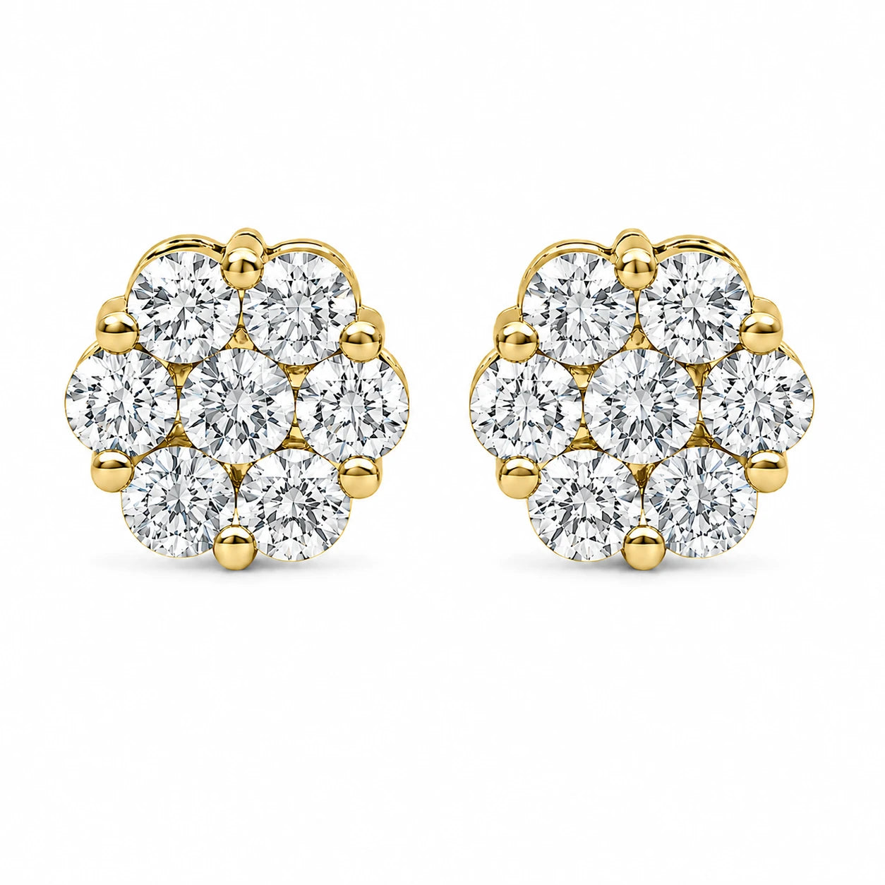 Erkals Jewellers Flower Stud Earrings 18K Gold 4.00ctw