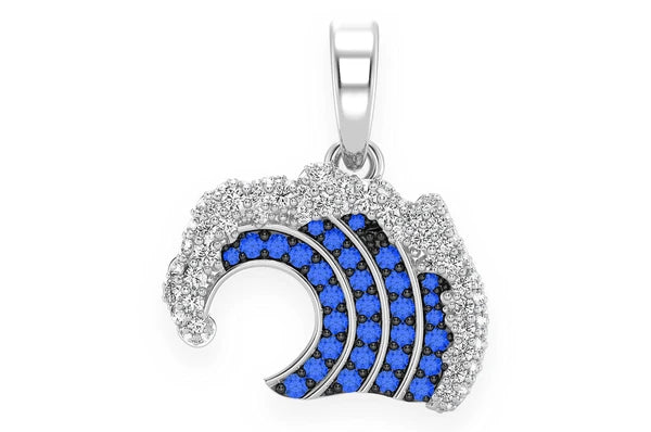0.75ct Diamond Blue Ocean Wave Pendant 18K Solid Gold