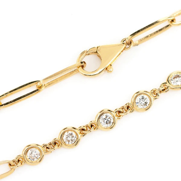 Erkals Jewellers Diamond Bezel Set Elongated Rolo Link Bracelet 18K Gold 0.70ctw