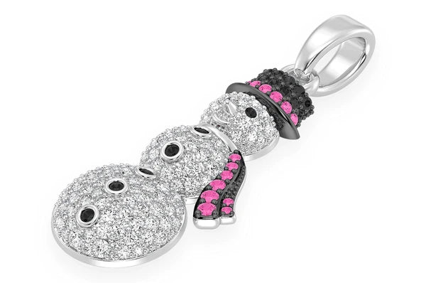 1.00ct Diamond Snowman Ruby Pendant 18K Solid Gold