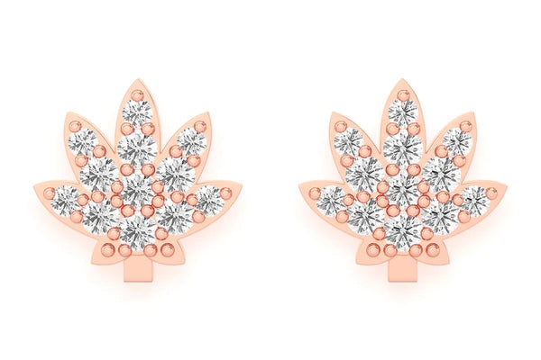 Erkals Jewellers Mini Cannabis Leaf Stud Earrings 18K Gold 0.10ctw