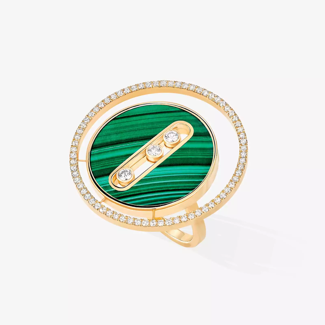 Malachite Lucky Move Large Diamond Ring 18ct Gold