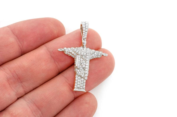 Brésil Jésus-Christ Le Rédempteur Pendentif diamant 1,10 ct en or massif 14 carats