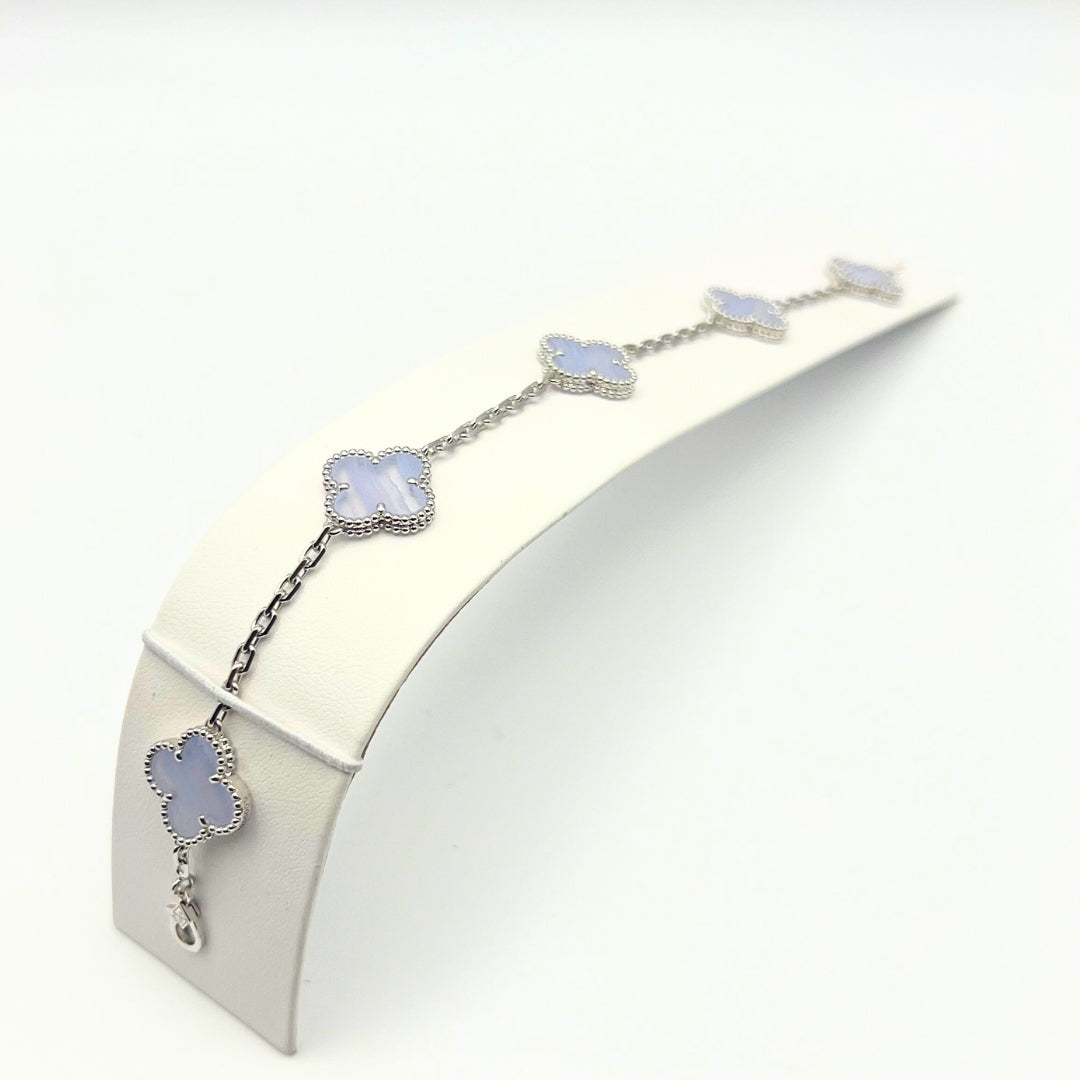 Van Cleef & Arpels Vintage Alhambra Bracelet 5 Motifs Chalcedony 18K White Gold