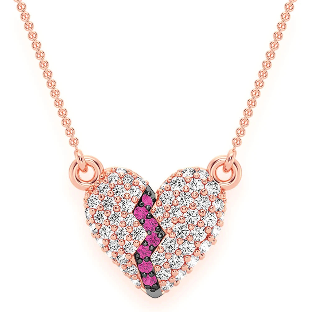 0.35ct Diamond Heartbreaker Connected Necklace 18K Solid Gold