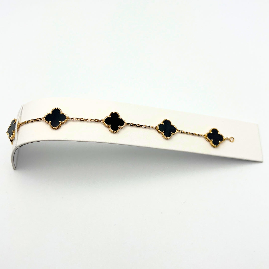 Van Cleef & Arpels Bracelet Alhambra Vintage 5 Motifs Onyx Or Jaune 18 Carats