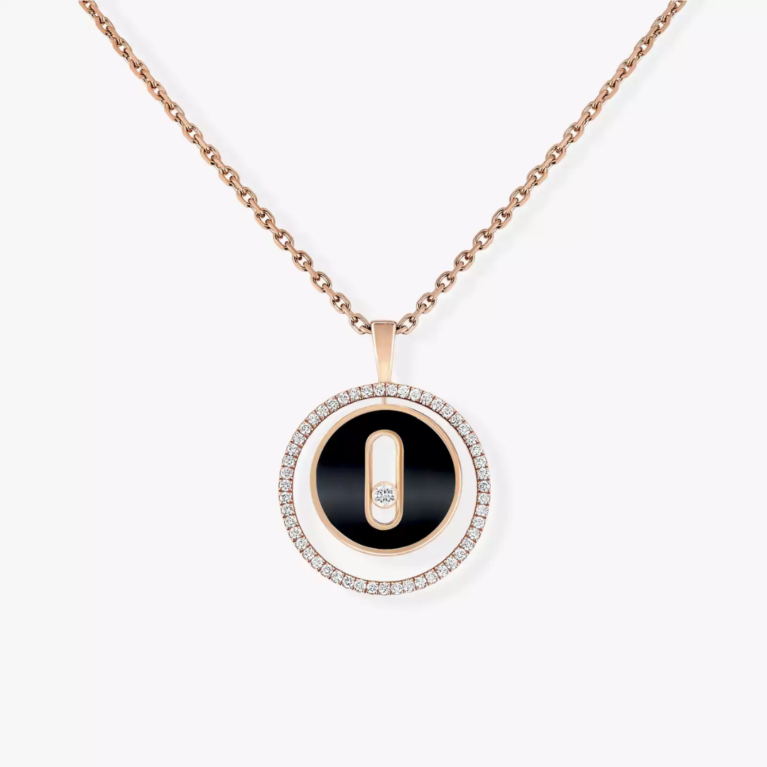 Lucky Move SM Onyx Diamond Necklace 18ct Gold