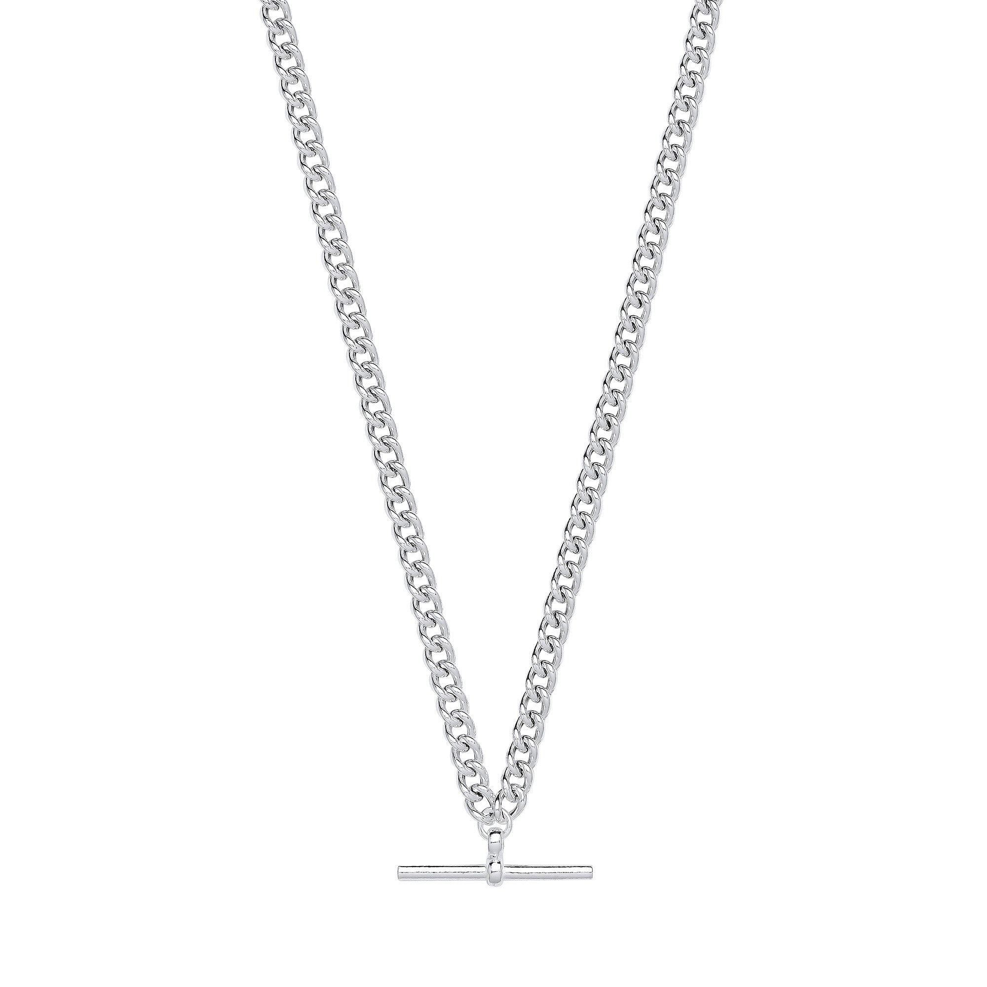 Silver T-Bar Pendant Curb Chain Necklace/Bracelet