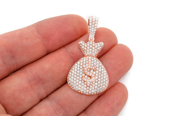 3.33ct Diamond Money Bag Pendant 18K Solid Gold