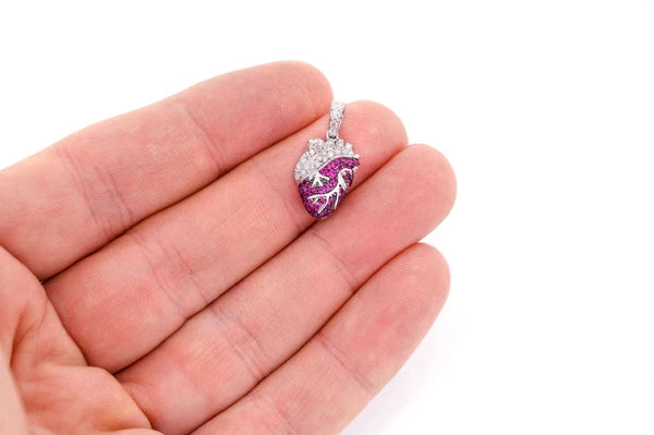 Erkals Jewellers Human Heart Pendant 18K Gold Ruby Diamond 3.50ctw