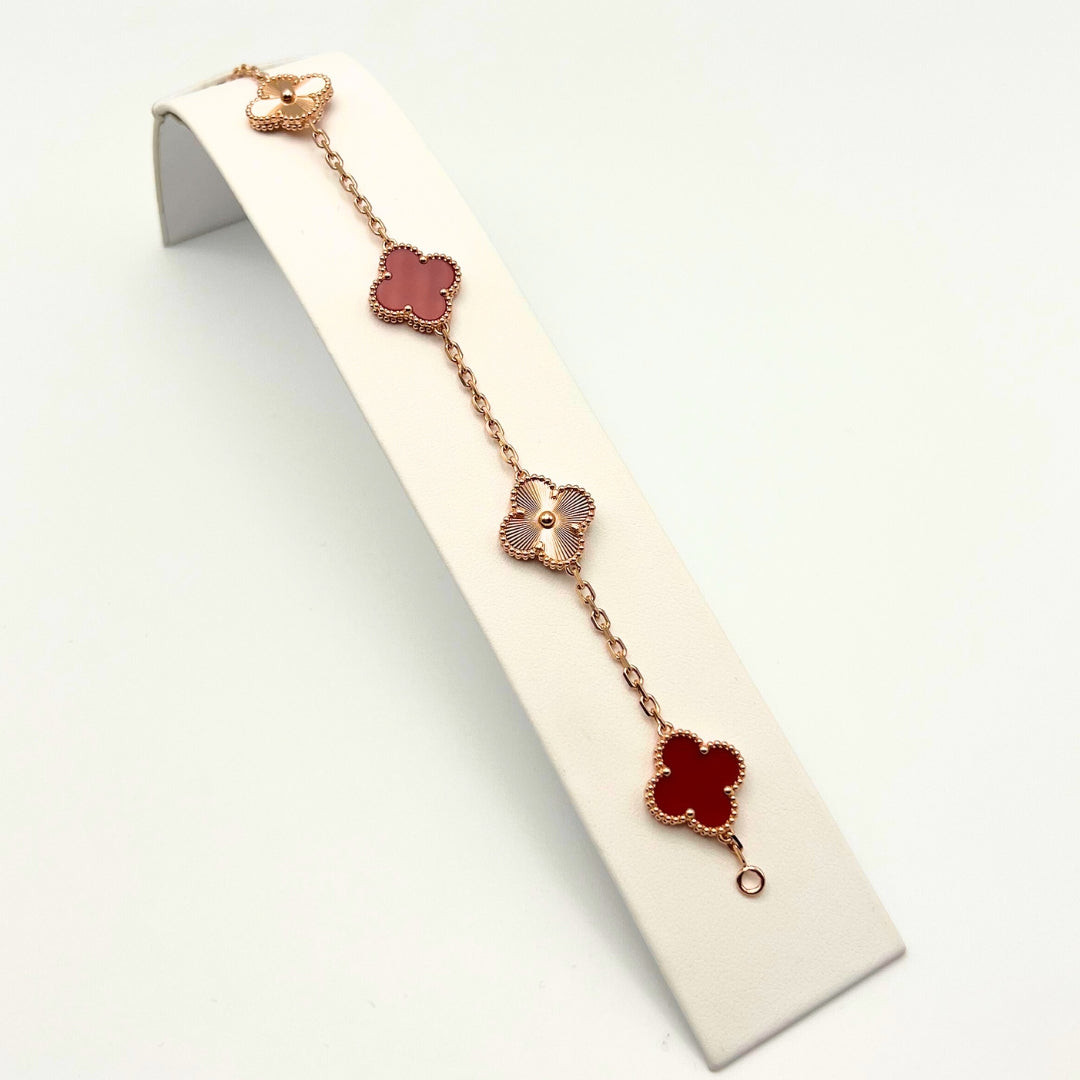 Van Cleef & Arpels Vintage Alhambra Bracelet 5 Motifs Cornaline Or Rose 18 Carats