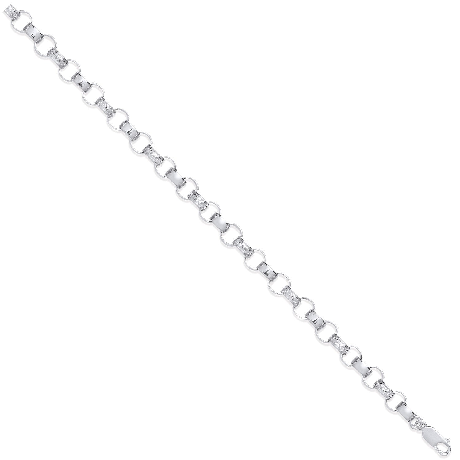 Silver 7mm Plain & Engraved Link Belcher Chain/Bracelet
