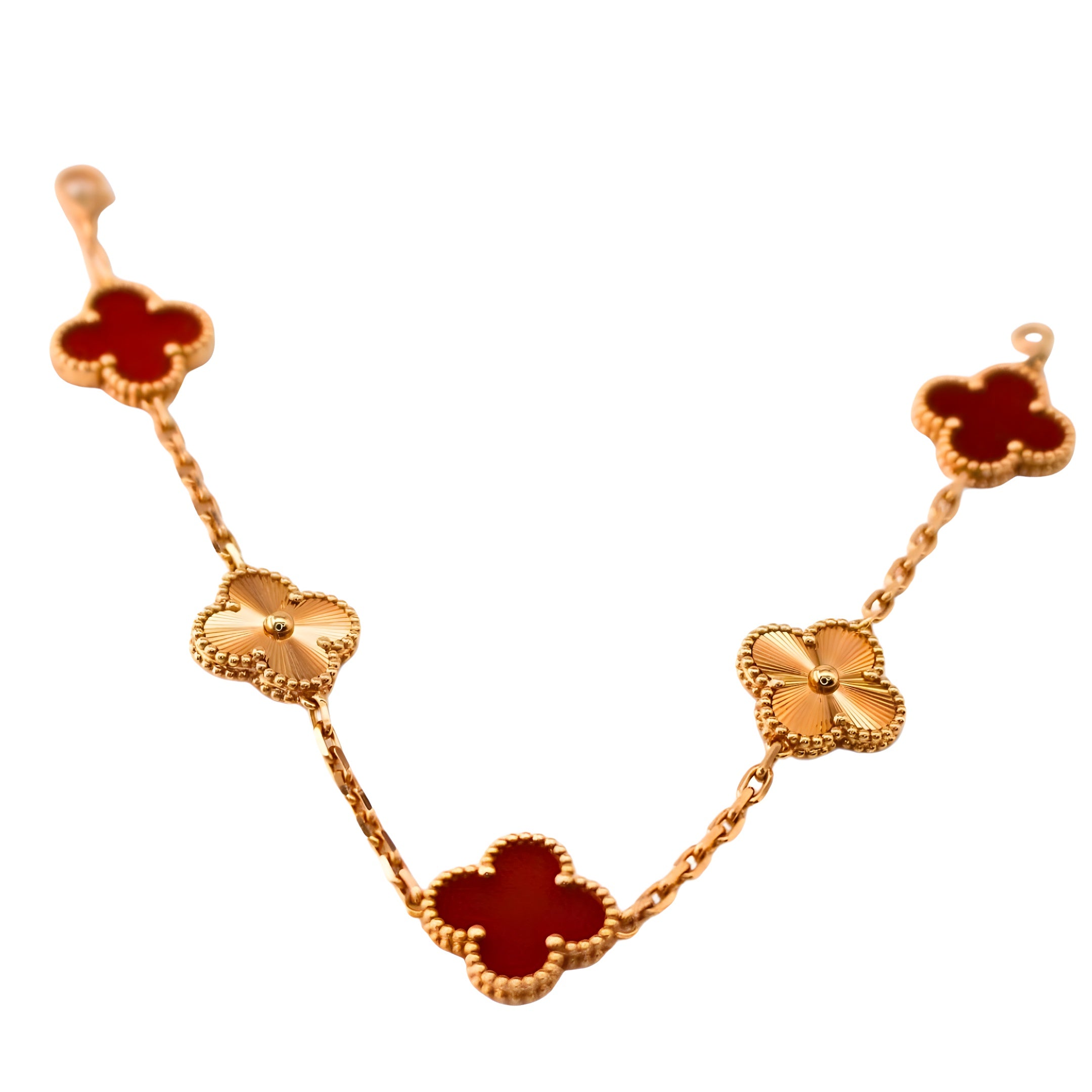 Van Cleef & Arpels Vintage Alhambra Bracelet 5 Motifs Cornaline Or Rose 18 Carats