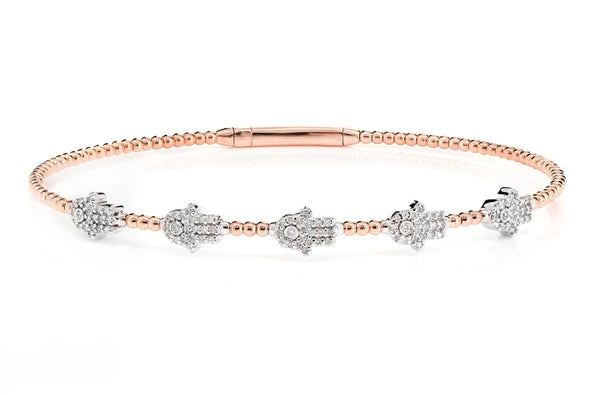 Erkals Jewellers Beaded Diamond Hamsa Flex Bangle Bracelet 18K Gold 0.30ctw